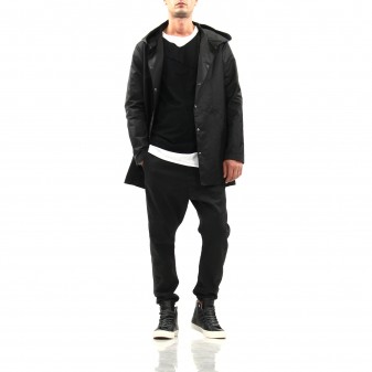 m-hooded jacket long black